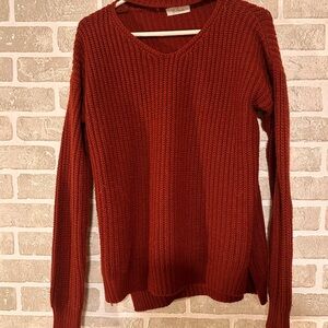 Elan Rust V-Neck Knit Sweater Size Small | Boho Fall Cozy Lightweight Pullover